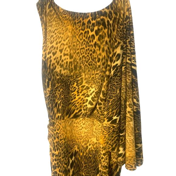 ASHRO Leopard Dress 18 Black / Gold Bodycon Cape Sleeve Tuck Front Sexy Elegant - Picture 11 of 11